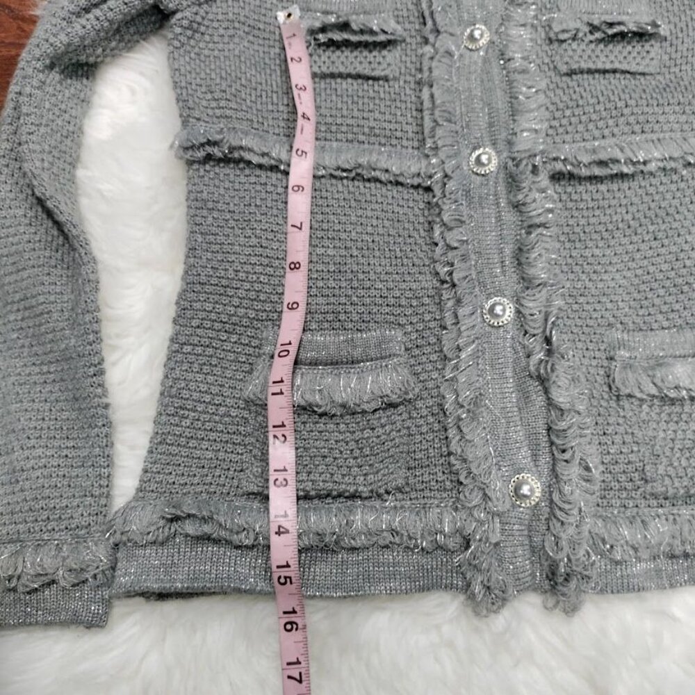 INC International Concepts Gray Silver Speckles Fringe Trim Knit Cardigan XL - Picture 12 of 12